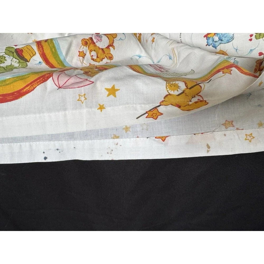 Vintage 1983 Care Bears Flat Sheet Rainbow Print American Greetings Marimac EUC